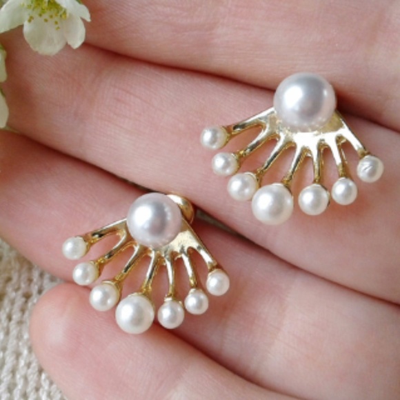 Simulated Pearl Statement Stud Earrings - Picture 3 of 5